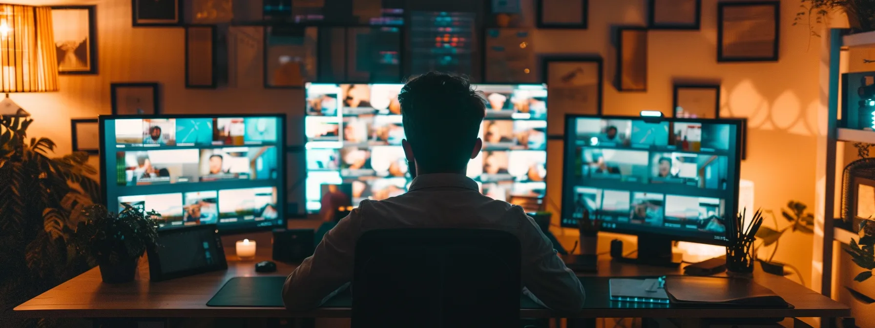 a person sitting at a desk surrounded by computer screens showing various moving company review websites, looking focused and determined to find the best option.