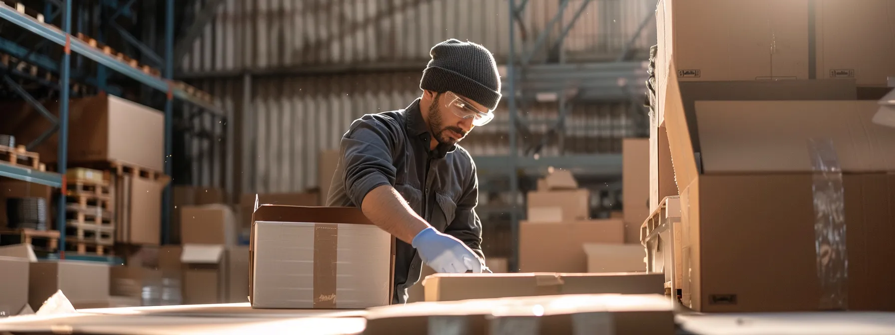 a professional packing service expertly arranging and labeling boxes with high-quality materials for maximum protection during a relocation.