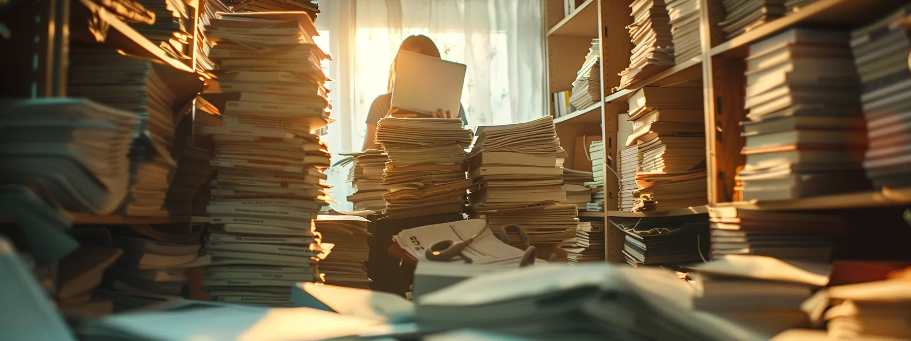 a person surrounded by stacks of quote papers and service brochures while negotiating with movers in jacksonville.