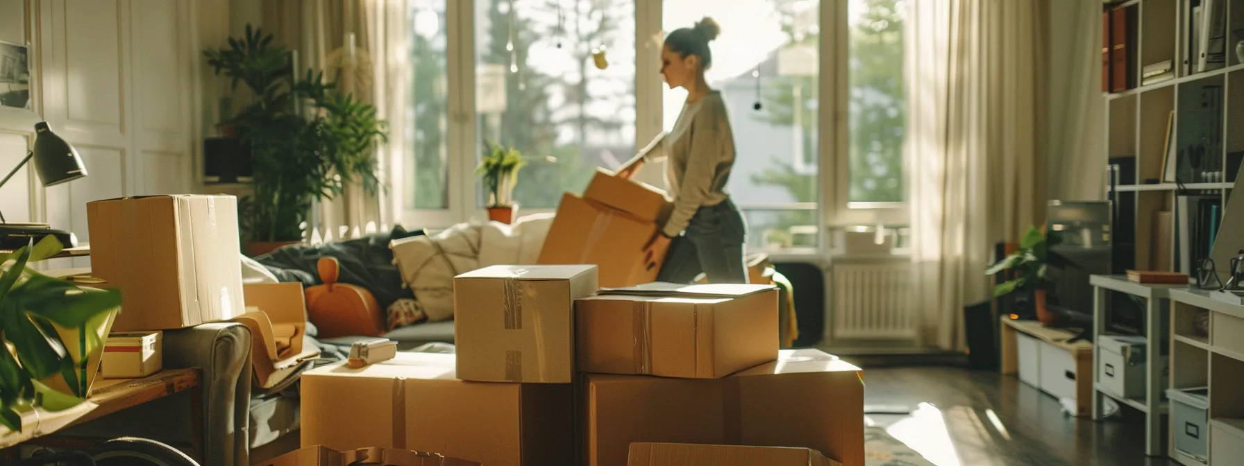 a professional unpacking team efficiently organizing and arranging belongings in a new home after a long-distance relocation.