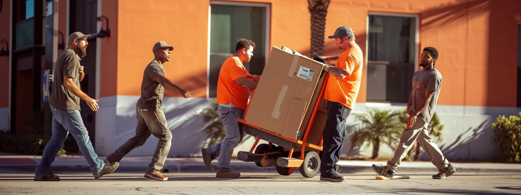 a group of strong movers lifting heavy furniture in jacksonville, fl.