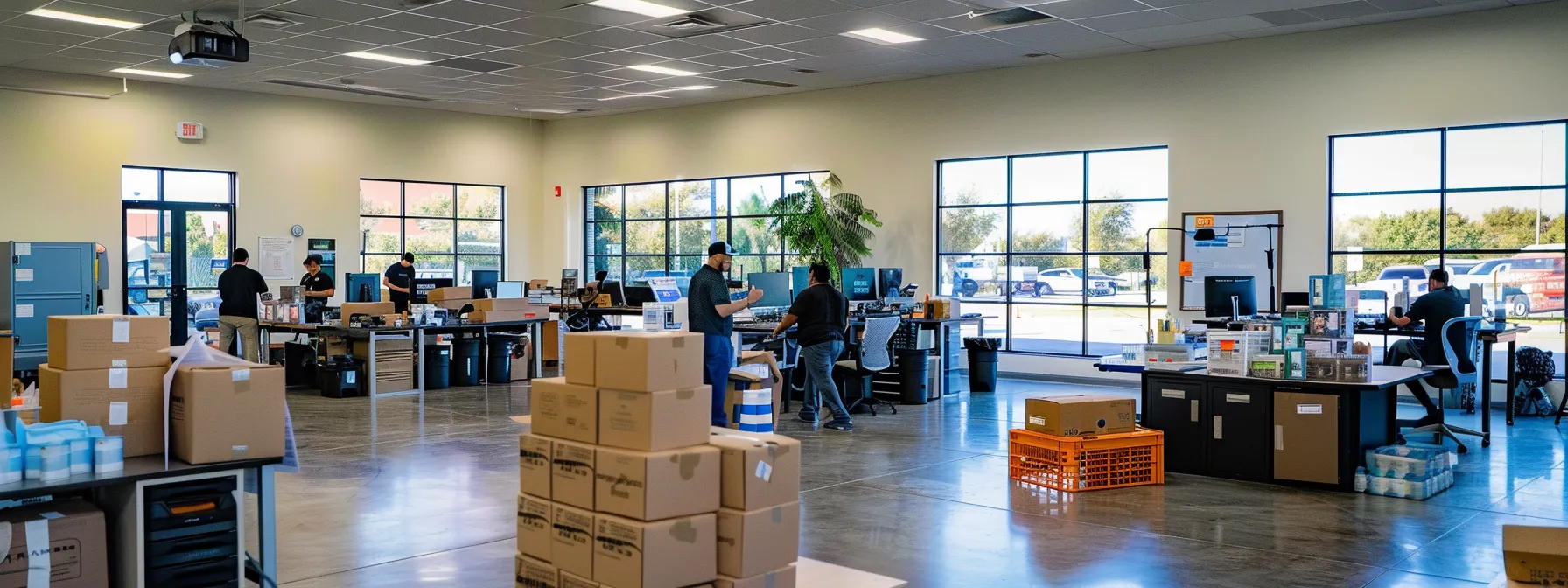 a group of professional movers in jacksonville, fl answering common questions about moving services in a bright and spacious office setting.