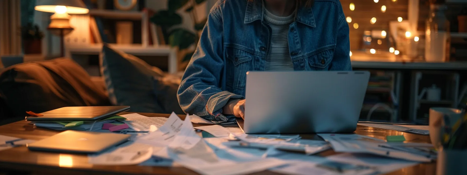 a person carefully comparing and analyzing moving service quotes on a laptop, surrounded by papers and notes, aiming for the best deal.