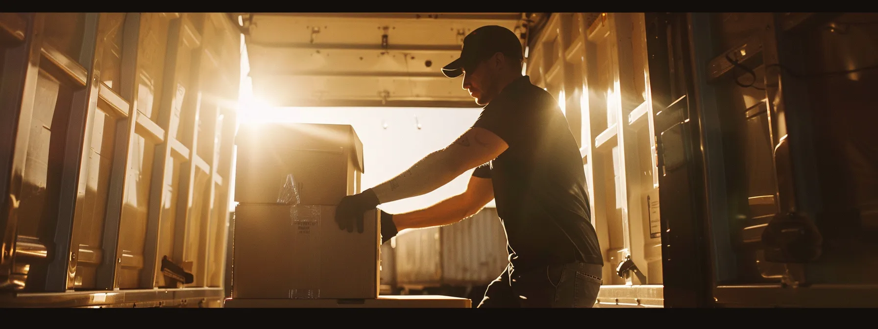 a professional skinner moving & storage employee carefully loading a box into a secure moving truck, showcasing their commitment to being a trusted moving partner.