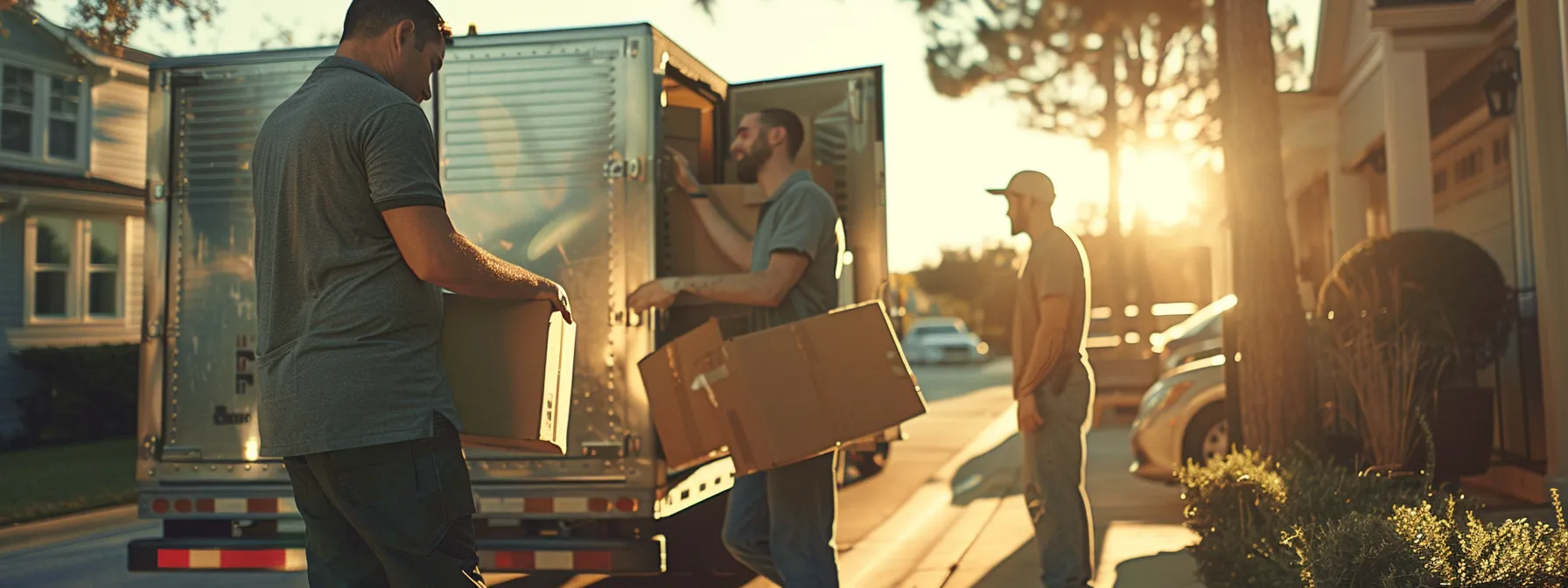 a professional moving team efficiently loading boxes onto a moving truck on a sunny jacksonville day.