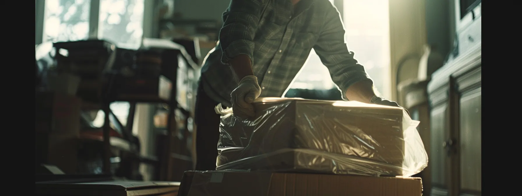 a professional mover carefully wrapping a delicate antique with care and precision.