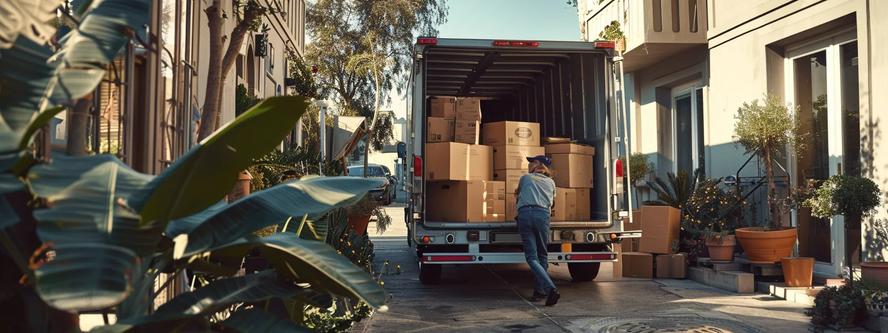 a moving truck loaded with carefully packed boxes and valuable belongings, with a team of professional movers organizing the cargo with efficiency and precision.