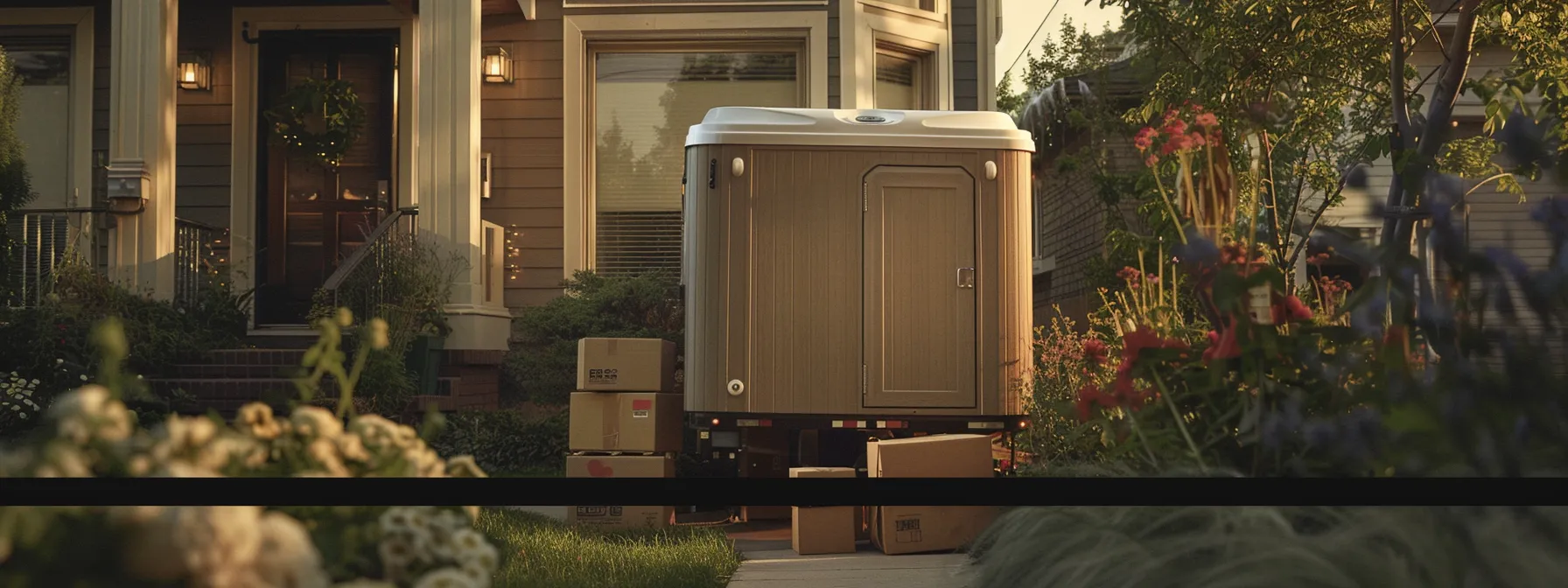 a moving truck loaded with a hot tub, surrounded by moving boxes, highlighting the unique expenses of a long-distance move.