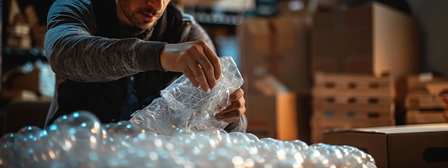 a professional packer efficiently wrapping delicate items in protective bubble wrap, allowing the individual to focus on other aspects of their move.