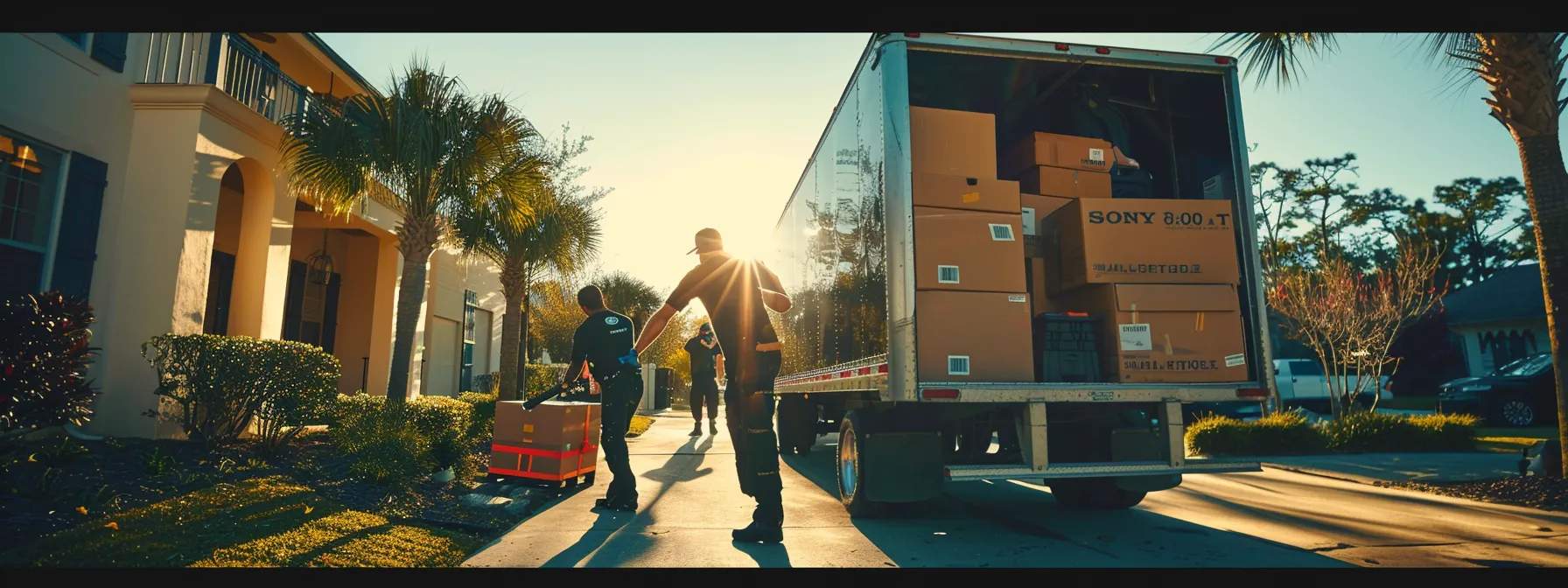 a professional moving team expertly packing boxes and loading a moving truck in jacksonville.