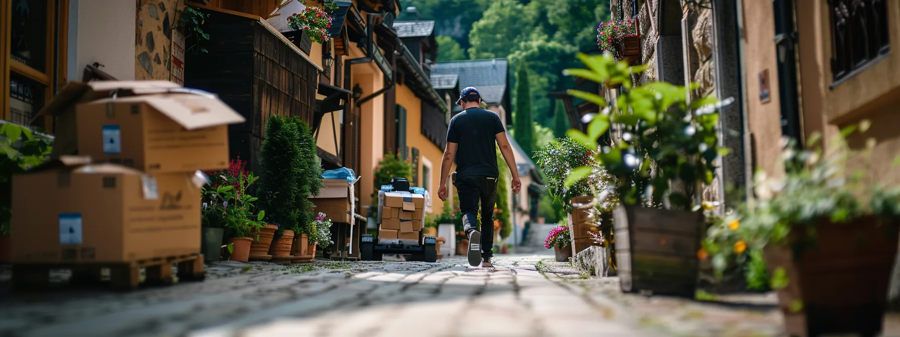 a local mover carefully transporting belongings through a charming small town, showcasing personalized service and community reputation.