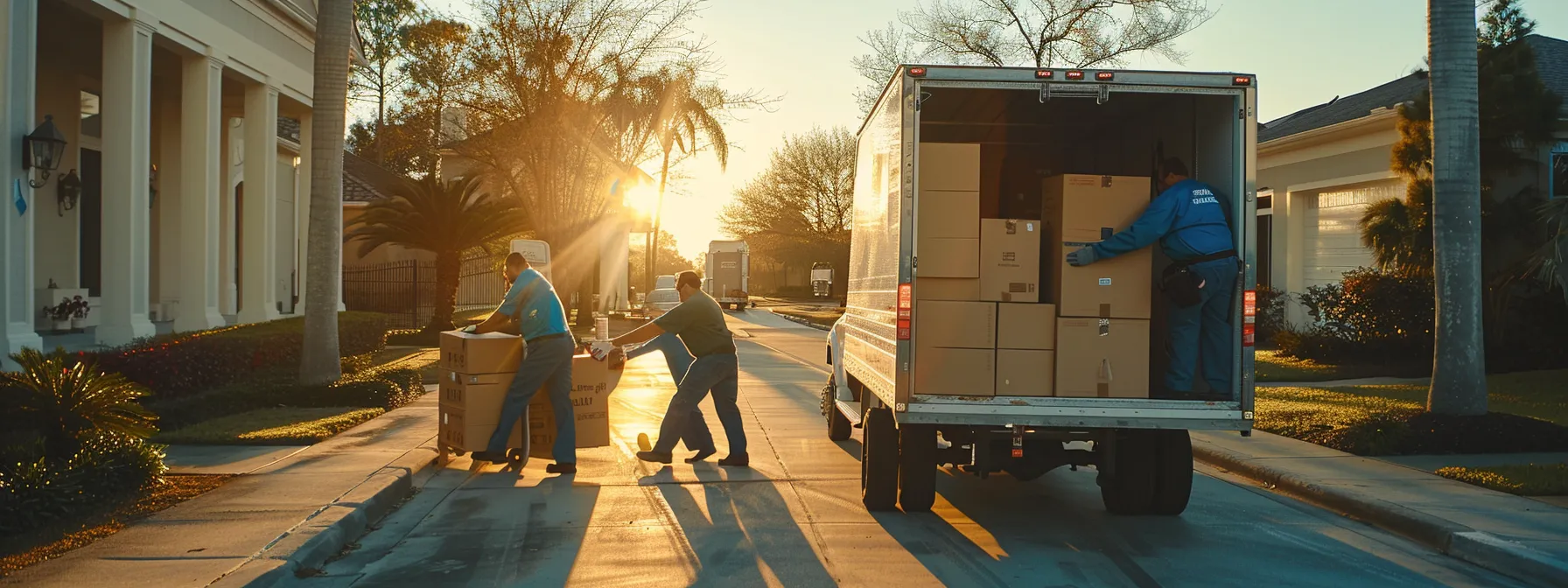 a team of efficient residential movers expertly loading a truck with boxes in jacksonville, fl.