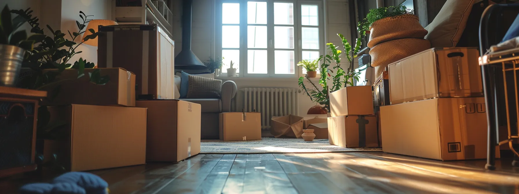 a clutter-free room with neatly packed boxes, ready for a cost-effective long distance move.