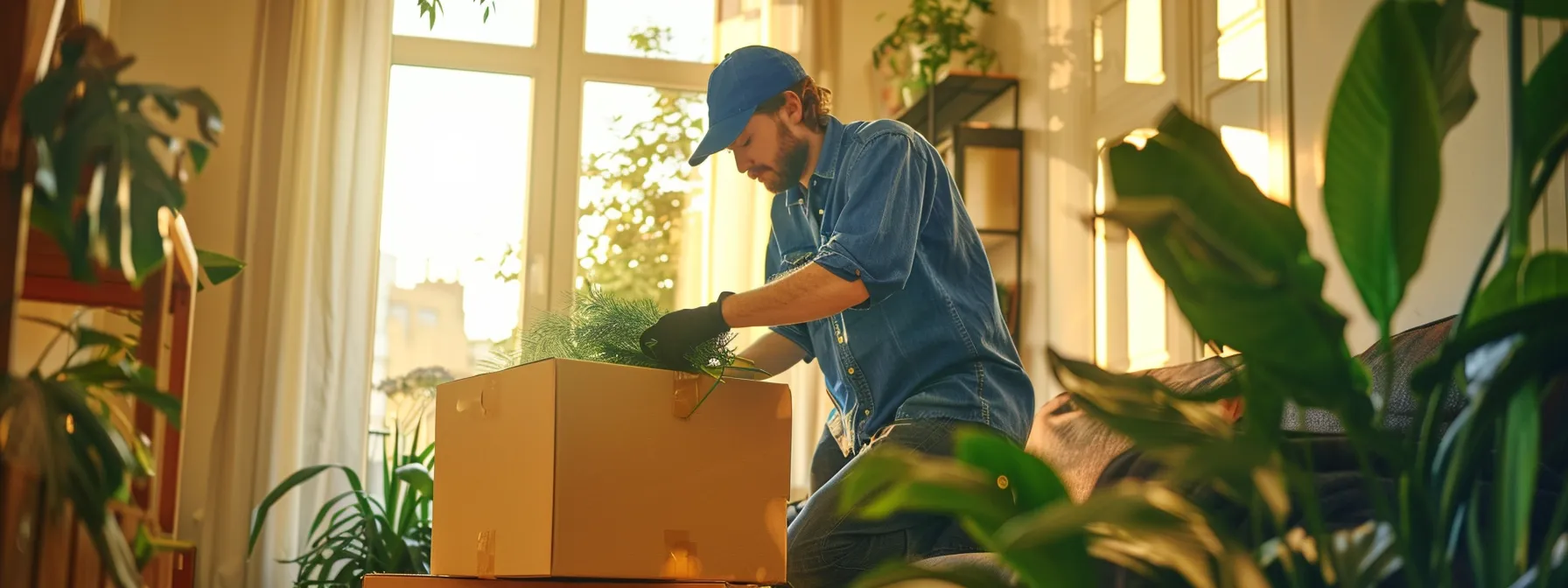 a professional mover carefully measuring and assessing items in a well-lit room for an accurate moving quote.