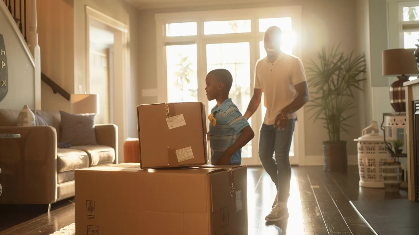 a joyful family enthusiastically oversees a smooth move from their sunny florida house to a bright, welcoming condo, capturing the essence of local moving services as they thrive together in this new chapter.