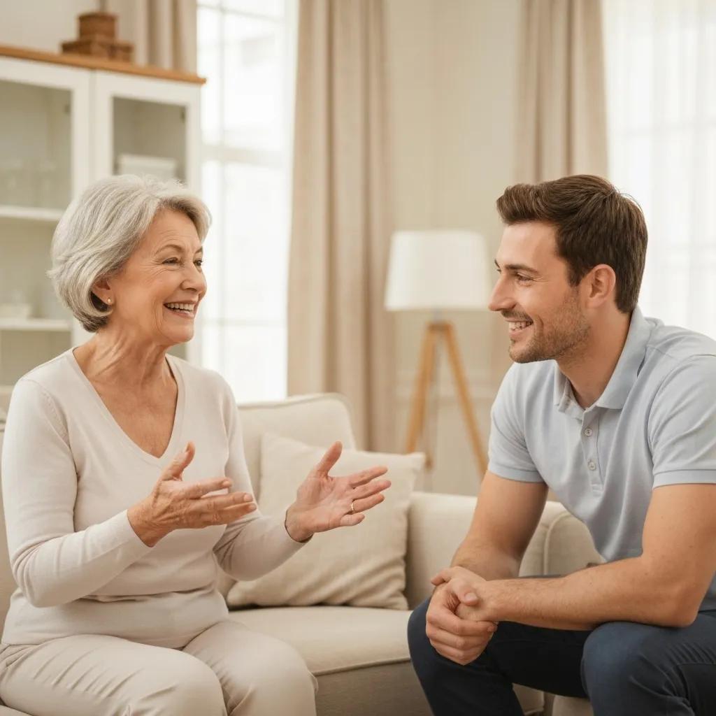 Customer sharing positive moving experience with a representative, highlighting trust and communication