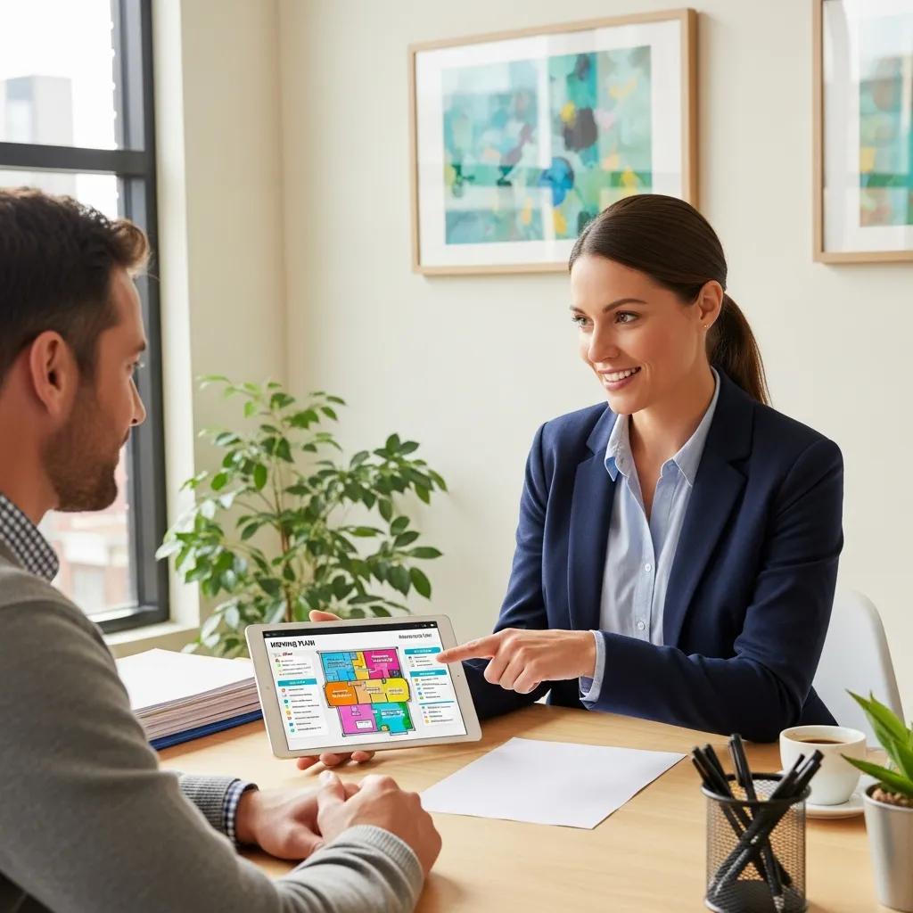 Dedicated moving coordinator assisting a client with moving plans