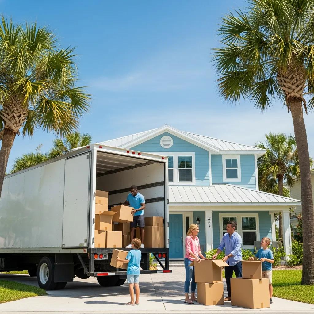 Family moving into a new home in Atlantic Beach, showcasing the joy of flat rate local moving