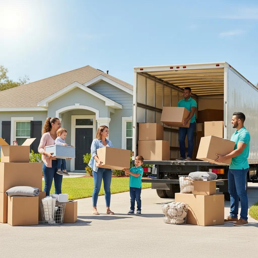 Family packing for a long distance move in Julington Creek, FL, highlighting the moving process