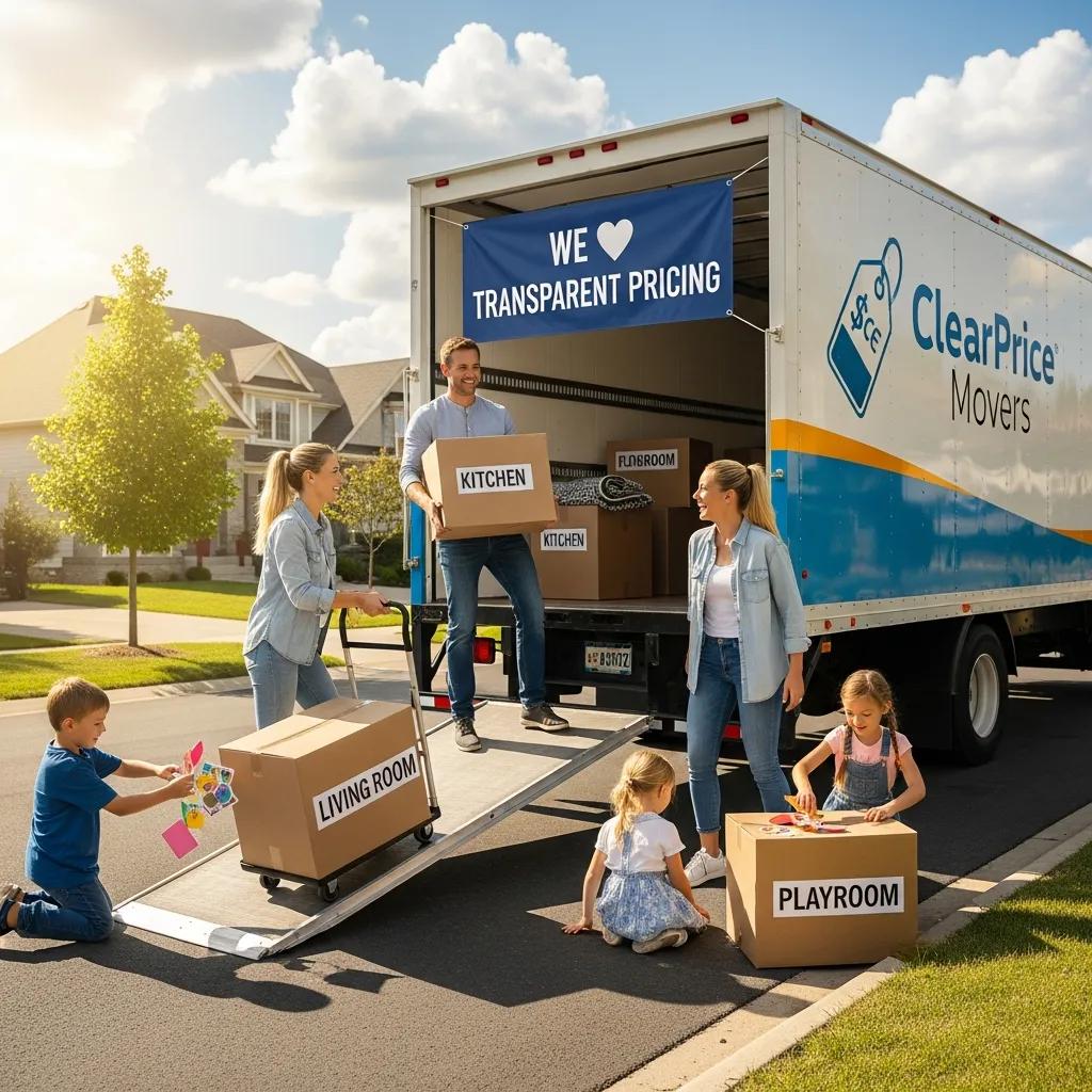 Family packing for a move, highlighting stress-free flat rate local moving services