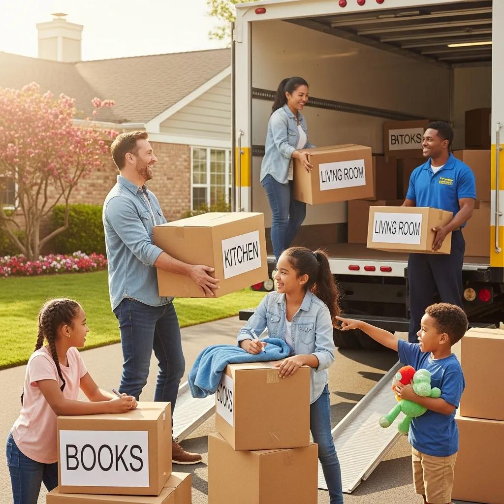Family packing for a move with Skinner Moving & Storage, highlighting flat rate moving services