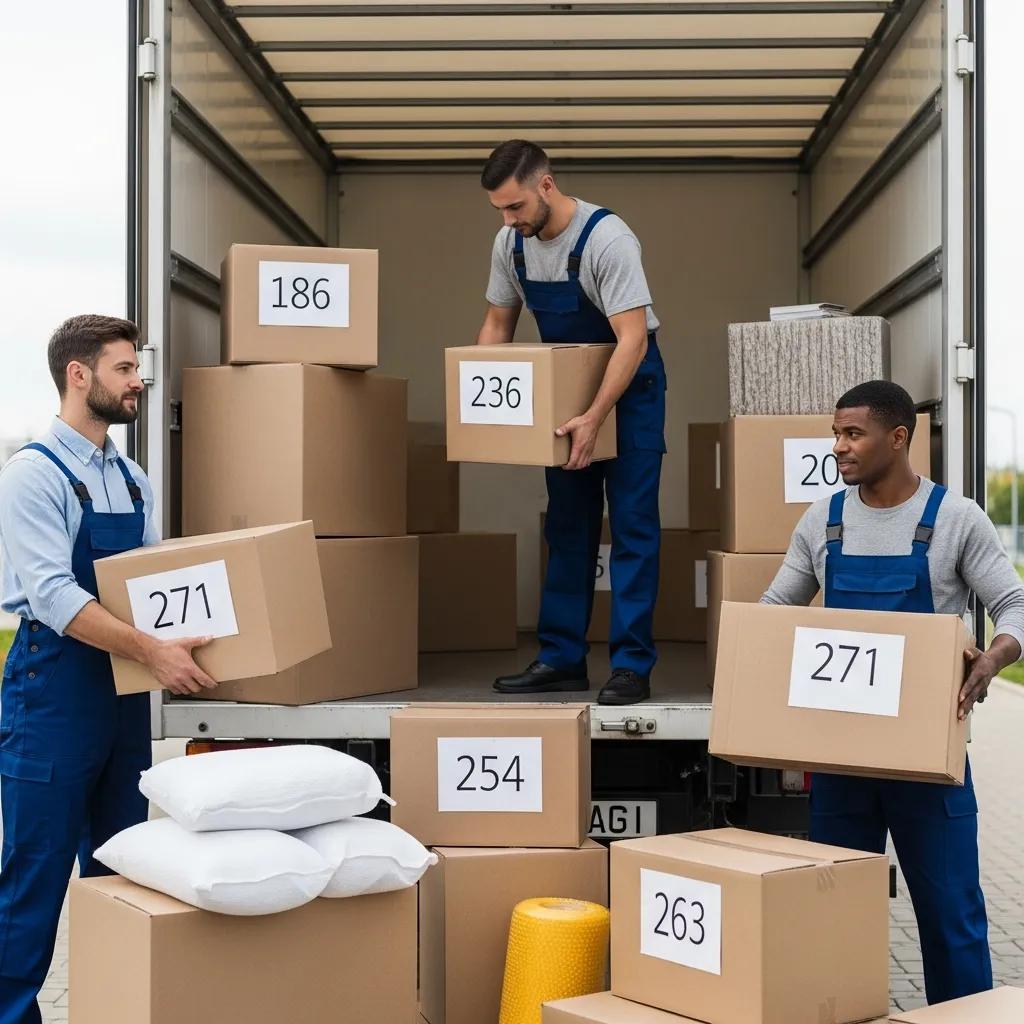 Professional movers packing and loading items into a truck, illustrating the services included in flat rate moving