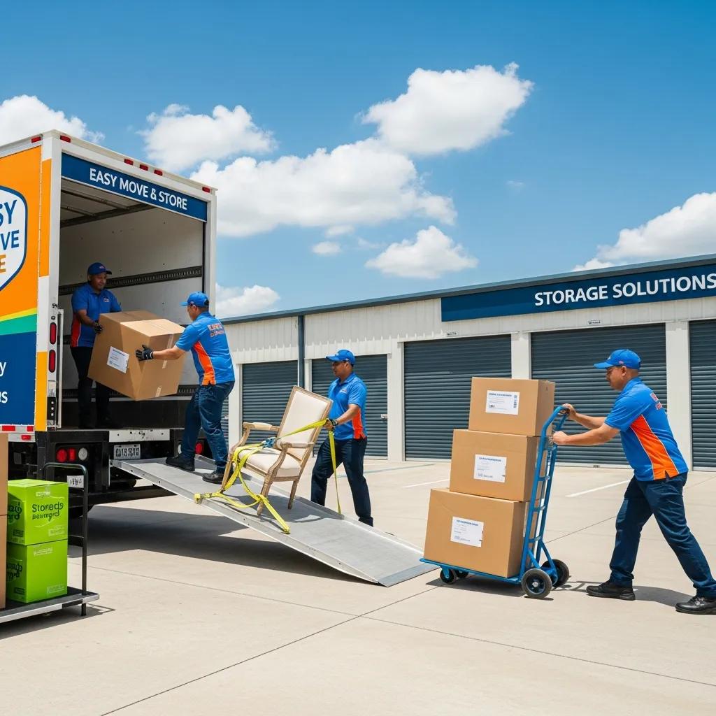 Professional moving team packing items into a truck, showcasing the convenience of moving and storage service bundles