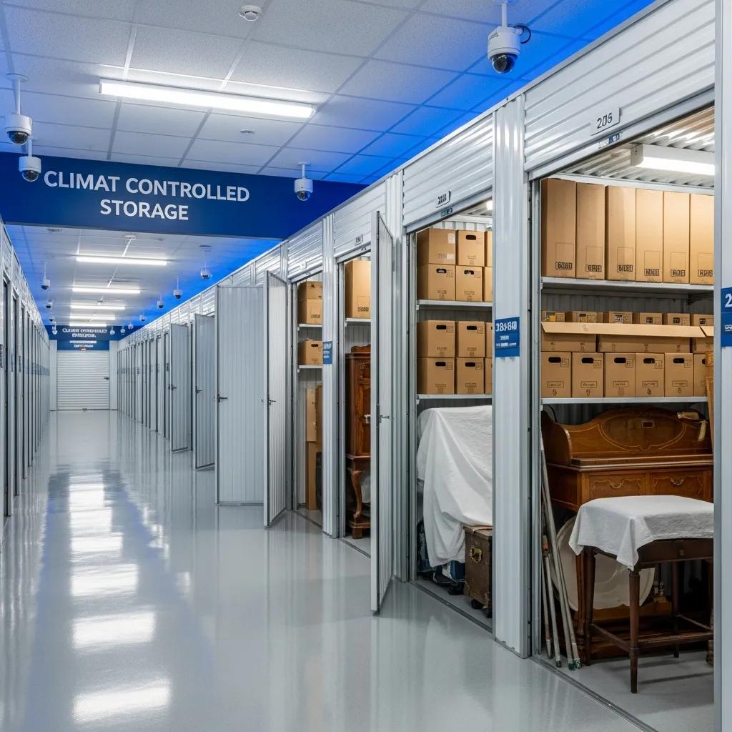 Secure storage facility with climate-controlled units for moving belongings