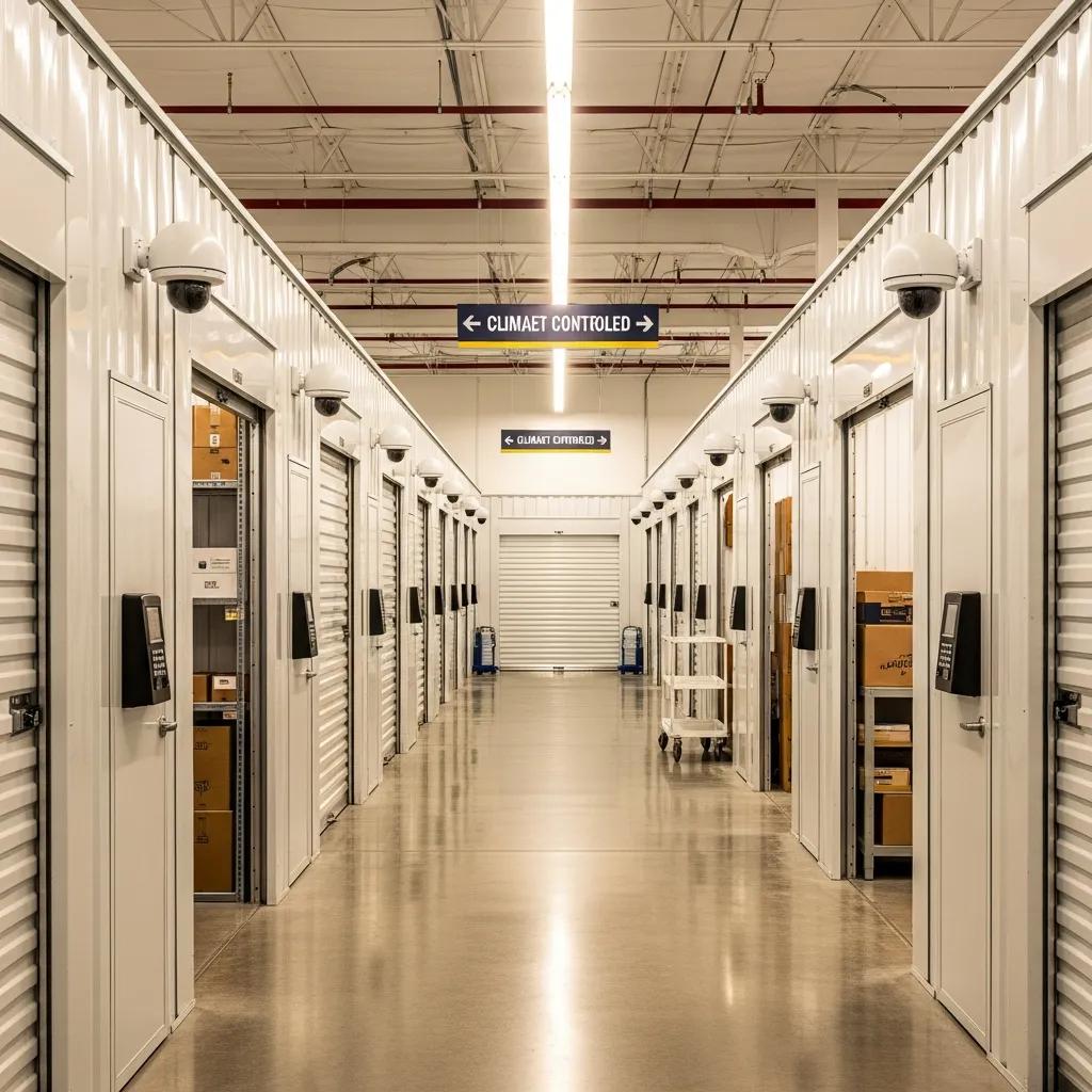 Modern storage facility in Arlington, VA, highlighting security features and organized storage units